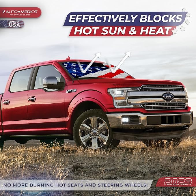 Autoamerics 1-Piece Windshield Sun Shade Grunge American Flag - 4 USA Design - Foldable Car Front Window Sunshade for Most Sedans SUV Truck - Blocks Max UV Rays and Keeps Your Vehicle Cool - Large - Image 3