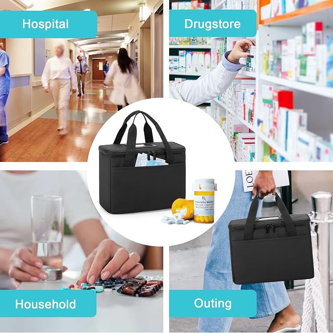 Trunab Insulated Medicine Storage Bag Travel Pill Bottle Organizer,Black | Medication Bag for Prescription, Insulin, Supplements or Medical Supplies,Bag Only - Image 4