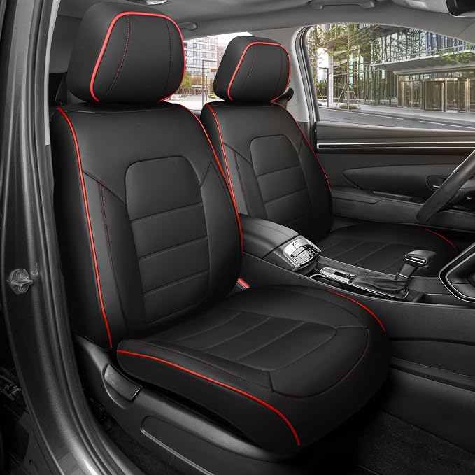 MotorBox Cabin King Crimson Trail Leather Seat Covers for Trucks & Cars | Black and Red Car Seat Covers, Waterproof Leather Seat Covers, Car Accessories, Seat Protector, Universal Fit by Motorbox