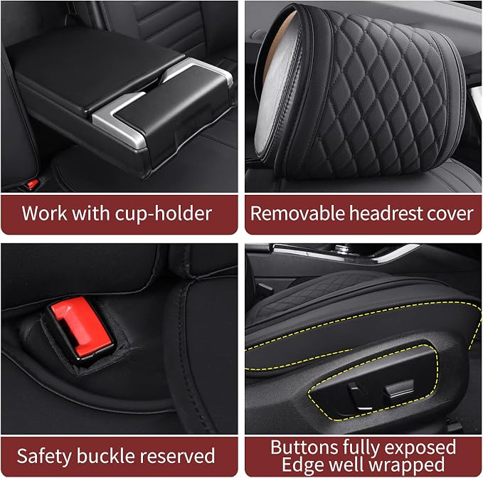 Universal Seat Covers for Cars Waterproof Leather Full Set, Black | Compatible with Toyota Corolla Honda Civic Accord Nissan Altima Sentra Rogue Kia Hyundai VW Subaru Acura RDX Ford - Image 5