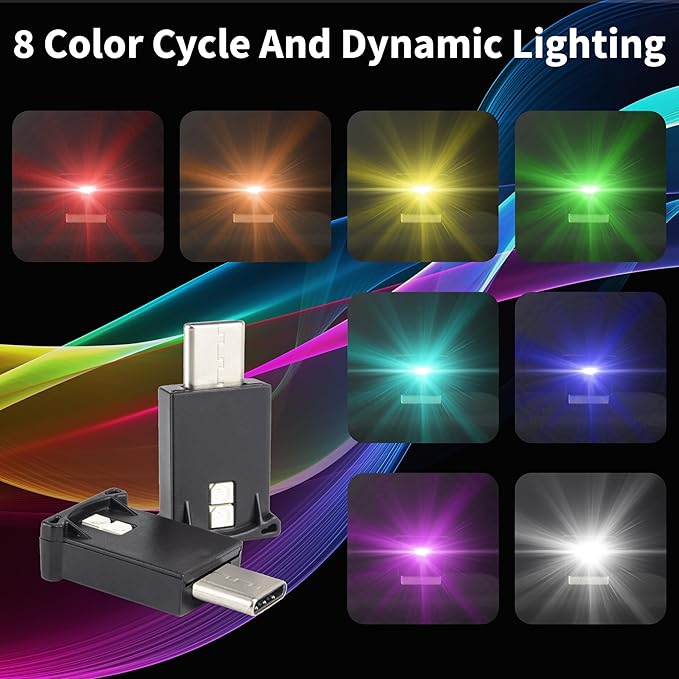 BFXM Mini USB Car Light, 5V USB Light for Car, 8 Switchable Colors | Car Lights Interior, USB LED Light, Fit for Car, Laptop Keyboard, Home Office, Plug-and-Play Type-C Port - Image 3
