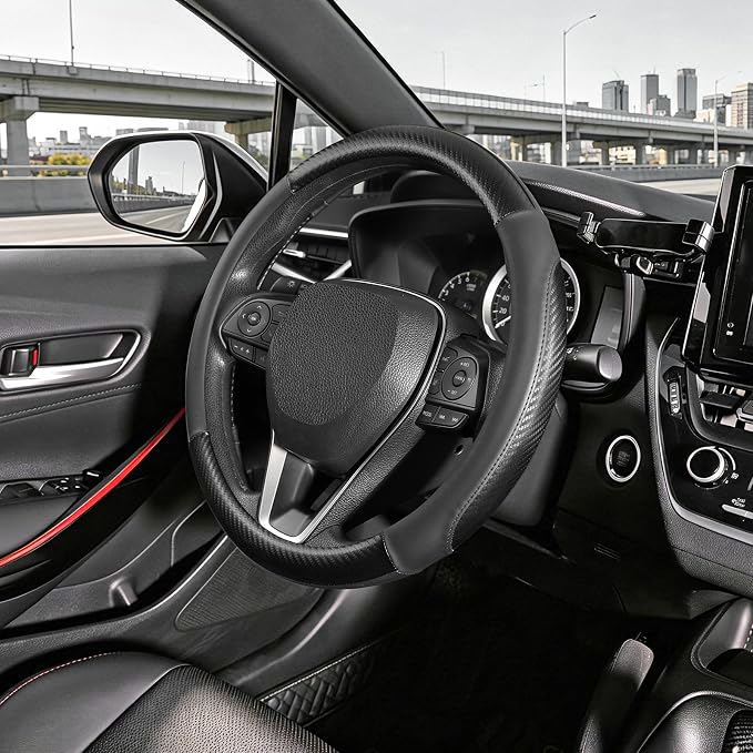 SEG Direct Steering Wheel Cover 14"-14.25" Heavy-Duty Black Carbon Pattern | For Model 3 / Y Prius Civic Camaro Rogue, Non-Folding Packaging, Heavy Duty, Microfiber Leather, Auto Interior Accessories - Image 7
