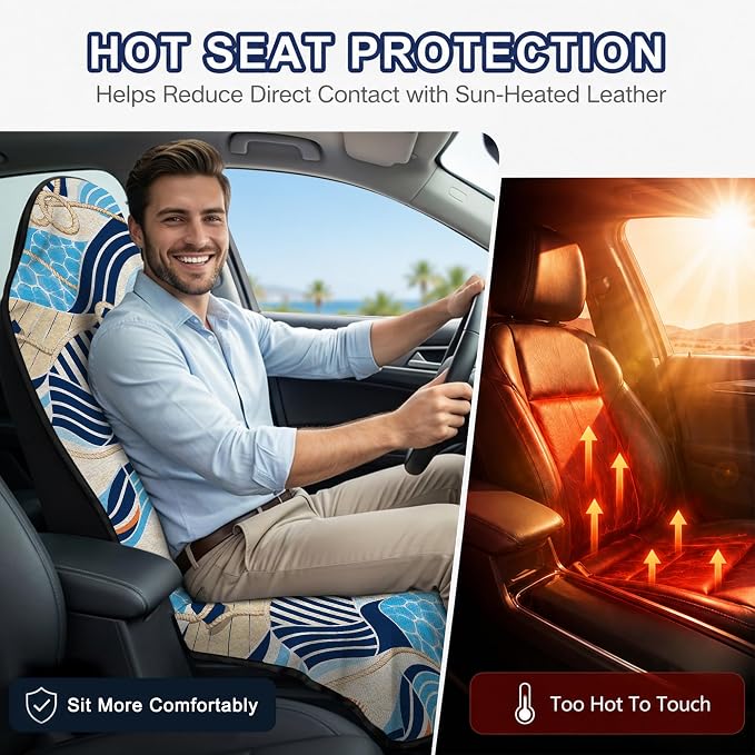 Car Seat Towel Cover 2 Pack for Front Seats, Sweat Absorbent Car Seat Protector with Non-Slip Backing, Waterproof Towel Car Seat Covers for Runners, Gym, Swimming, Beach, Pets, Nautical Waves - Image 5