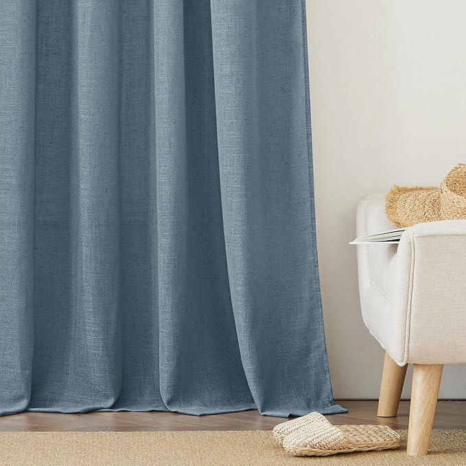 RYB HOME Sheer Curtains 72 inches Long for Bedroom | Linen Textured, Semi Sheer, Window Backdrop Curtains, Light Filtering Privacy Drapes, Stone Blue, W52 x L72, 2 Panels - Image 3