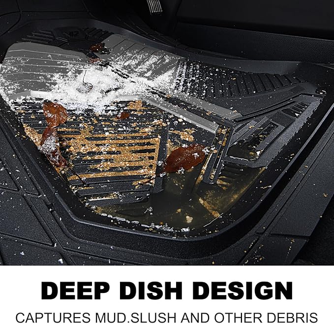 CAR PASS Heavy Duty Rubber Car Mats, Deep-Dish Car Floor Mats All Weather, Universal Two-Tone Trim-to-Fit for SUVs Trucks Sedans, Waterproof Anti-Slip, 3 Pieces V12 Black and Metallic Gray - Image 5