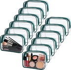 12 Pieces Clear Makeup Bags Bulk, TSA Approved Toiletry Bag Cosmetic Toiletries Pouch with Zipper, Waterproof Vinyl Plastic Organizer Case for Carry-on Travel Essentials (Green Medium) by YOQIVEXU