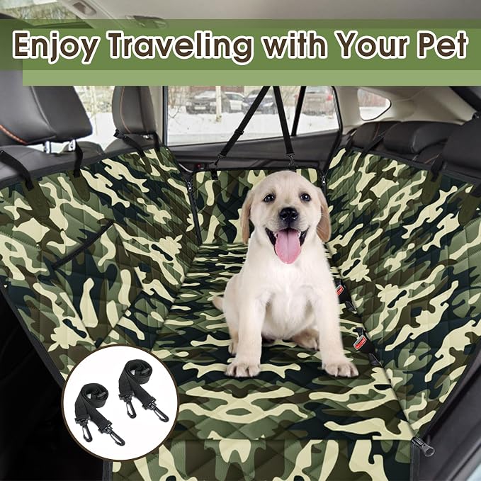 Waterproof Dog Car Seat Cover for Back Seat, Pet Hammock- S, Camouflage | Durable waterproof hammock with nonslip design & storage pockets. Protects seats from scratches, fits cars, SUVs & trucks. - Image 7
