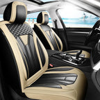 Fit Highlander Premium Leather Car Seat Covers for Toyota Highlander 2007-2025 2026 - Waterproof，Breathable，All-Weather Seat Cushion Protecto & Airbag Compatible, 2 Front Seat Beige&Black by Unknown