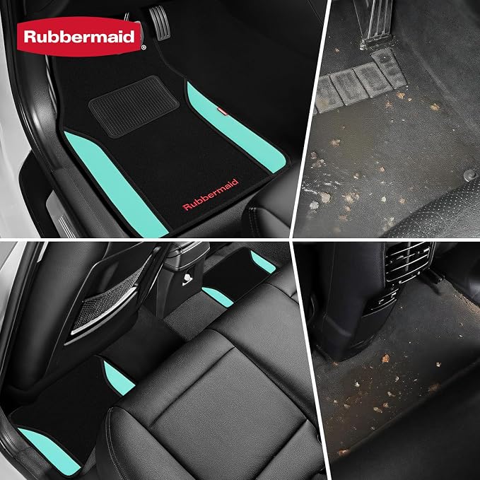 Rubbermaid Car Mats, Carpeted Floor Car Mat with Faux Leather & Built-in Heel Pad, Two-Tone Car Rug Floor Mats, Stylish Carpeted Floor Mats for Cars, Trucks & SUVs Mint Color - Image 4