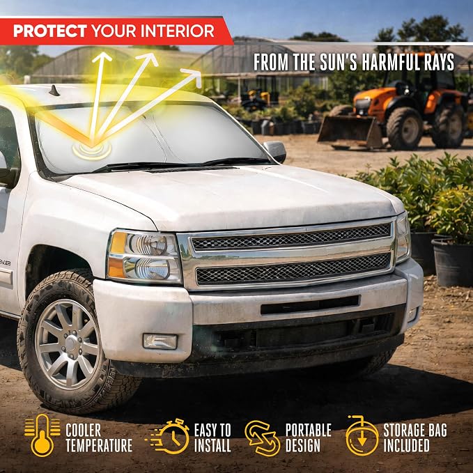 Motor Trend Custom Fit GMC Sierra & Chevy Silverado Windshield Sun Shade - Fits All (2007-2013) Trims - Car Windshield Sunshade Sierra & Silverado Accessories - Automotive Interior Protection - Image 3