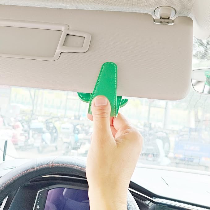 CATCH ON Cute Sunglasses Holders Organizers Accessories for Car Visor | Faux Leather Ticket Card Clip - Image 4