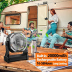 Battery Powered Camping Fan, Battery Operated Fan, Travel Gear Essentials | 20000mAh Rechargeable Battery, 58Hrs Runing, 400LM Light & 360° Rotable Hook, Whisper Quiet Fan for Outdoor Power Outages - Image 2