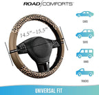 Road Comforts Leopard Steering Wheel Cover for Women, Cute Anti-Slip Microfiber Leather, Universal Fit 14.5-15 Inch Round Steering Wheel - Beige - Image 6
