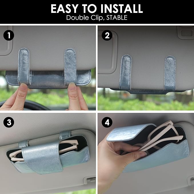 Sunglass Holder for Car Visor, Car Sunglasses Holder Leather, Eyeglasses Holder Glasses Storage Case Visor Accessories - Image 6