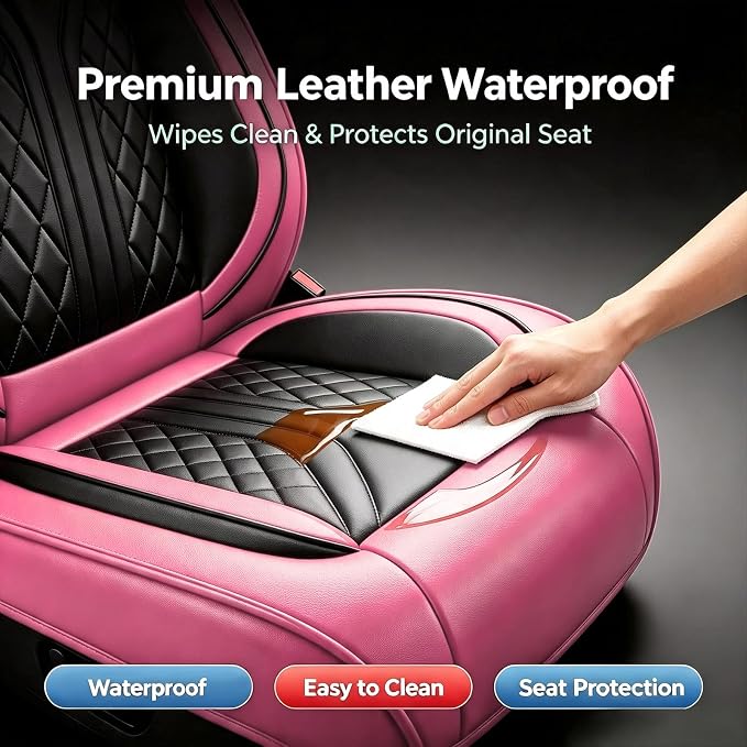 for Subaru Impreza 2012-2026 Car Seat Covers, Full Set, Pink | Luxury Full Coverage Leather Seat Protectors, Waterproof Breathable, Non-Slip, Easy to Install, Airbag Compatible, All-Season - Image 8