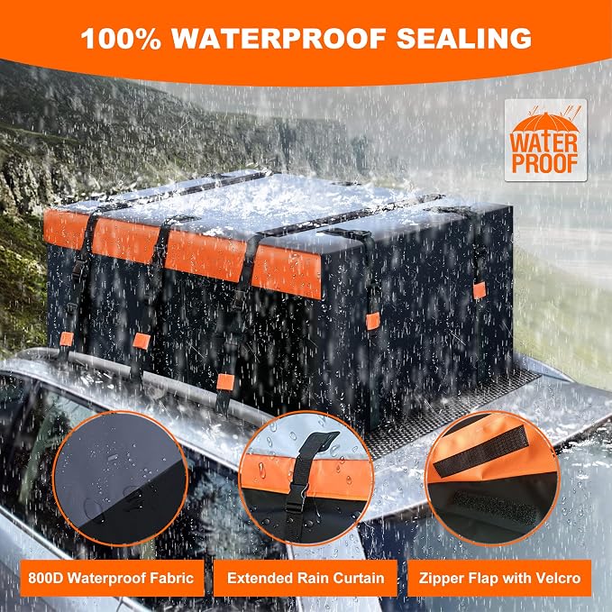 Car Roof Bag Rooftop Cargo Carrier Bag Waterproof 21 Cubic Feet roof Cargo | Soft Shell Luggage rack bag for All Vehicle with/Without Rack,Includes Anti-Slip Mat,10 Reinforced Straps,6 Door Hooks,Lock - Image 6