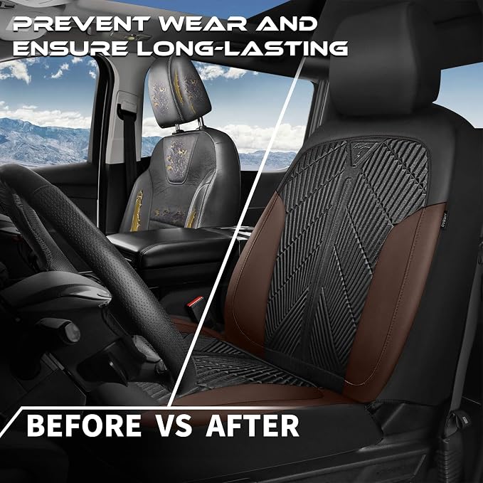 CAR PASS Waterproof Black Brown Car Seat Covers Front Seat Covers Neoprene Wetsuit,All-Weather Non-Slip Durable,Universal Fit for SUV Sedans Trucks Automotive,Airbag Compatible,3D Emboss Black Brown - Image 6