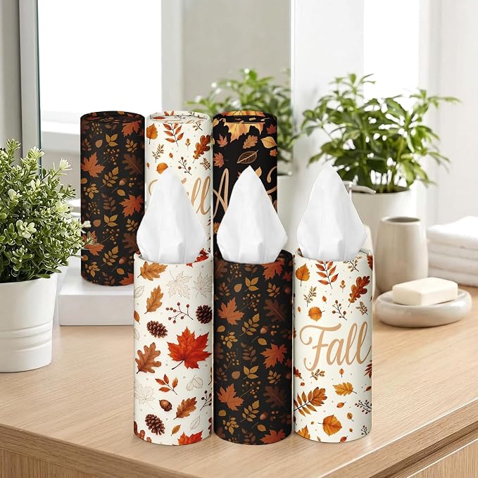 Arttown Car Tissue Holder for Cup Holder Facial Tissues 12 Pack Fall | Foliage Bulk 3-Ply,Refillable Marble Print Cylinder Tissue Boxes,Fit Car Home Office School (600 Sheets Total,50 Sheets Each) - Image 7