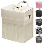 Capolo Car Trash Can with Lid, Leakproof Car Garbage Can Car Trash Bag | Waterproof, Trash Can for Car, 3 Mesh Pockets, Mini Hanging Vehicle Car Trash Bin, for Back/Front Seat (Beige,2.5 Gal) by Capolo