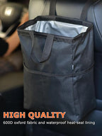 Ginsco New Leak-Proof Travel Car Trash Bag, 3.5 Gallons Large Capacity Hanging Car Trash Can with Hook and Loop Lid and Handle, Multipurpose Trash Bin with Storage Pockets for SUV RV Camping (Black) - Image 6