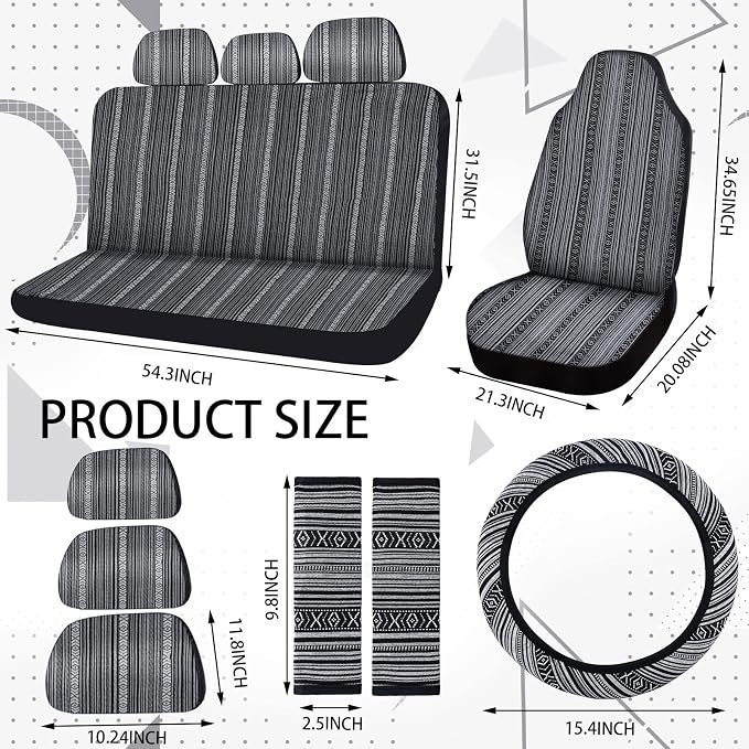 Frienda 14 Pcs Baja Saddle Blanket Car Seat Covers Full Set,Vintage Style - Image 4