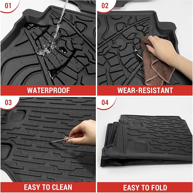 Cargo Mat with Floor Liner Compatible with 2021-2025 Jeep Wrangler JL Unlimited 4XE 4 Door, Cargo Liner TPE Floor Mat for 2024 Jeep Wrangler JL/JLU Accessories(Cargo Mat+Floor Mat) - Image 5