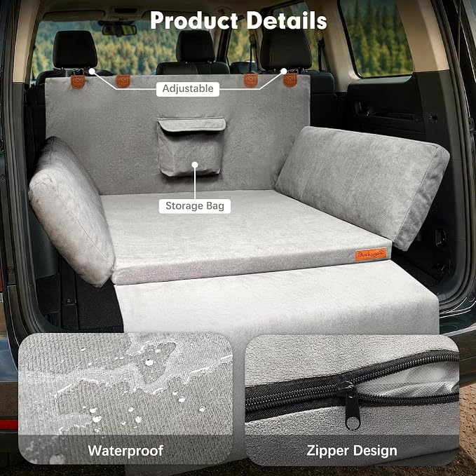 SUV Cargo Liner for Dog, Orthopedic SUV Dog Bed for Truck, Medium | Waterproof-coated 2-inch foam 6-inch side bolsters, bumper flap, storage pocket, non-slip backing for SUVs,25 x 30 in - Image 4
