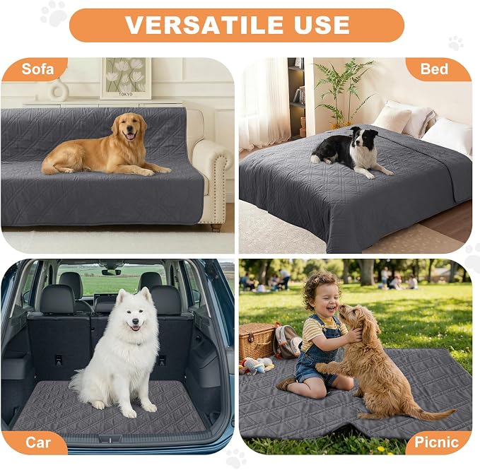 100% Waterproof Dog Bed Cover Pet Blanket, Gray+Gray (30"x30") | ,7-Layer Reversible Couch Covers for Dogs Met for Sofa Furniture Car Camping - Image 4