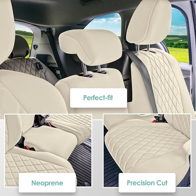 FH Group Custom Fit Car Seat Covers Specifically Made for Toyota Sienna 2011-2020, Car Seat Cover 2nd Row Set, 8 Seater Automotive Seat Covers in Solid Beige Neoprene, Waterproof and Washable - Image 2