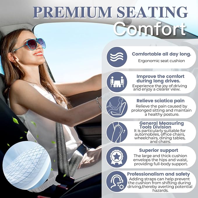 Memory Foam Seat Cushion for Sciatica & Back Pain Relief - Ergonomic Chair Pad with Adjustable Strap & Supportive Comfort Cover, Non-Slip for Car, Truck, Office Chair - Light Gray - Image 6