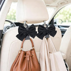 2 Pack Car Purse Hooks, Headrest Hooks for Cars, Black silk | Car Bag Hanger for Groceries, Coats, Umbrellas and Daily Essentials, Bow-Shaped Car Interior Organizer for Handbags and Bags - Image 2