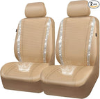 CAR PASS Leather Bling Diamond Car Seat Covers 2 Front Interior Sets, Waterproof Universal Shining Glitter Crystal Sparkle Fit for 95% Automotive Truck SUV Cute Women Girl, Beige Rhinestone by CARPASS