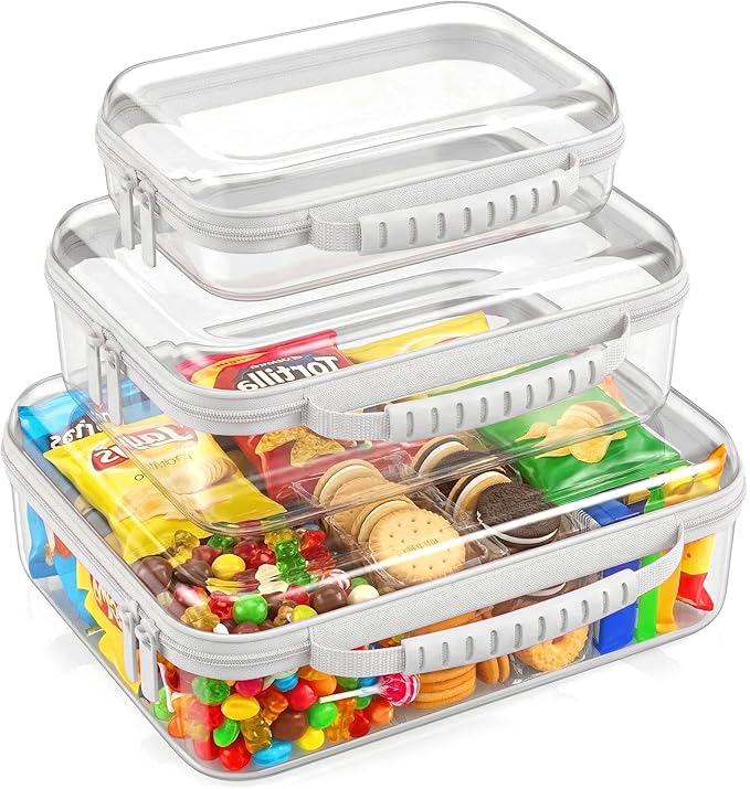 Clear Hard Shell Organizer Cases, 3 Pack with Handle | Durable PET shell with water-resistant, scratch-resistant surface for travel, toiletries, electronics and toys by Unknown