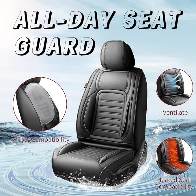 Fit CHR Car Seat Covers for Toyota CHR 2018-2021 2022 -Premium Leather, Waterproof，Breathable，All-Weather Seat Cushion Protecto & Airbag Compatible, Full Set Black - Image 2