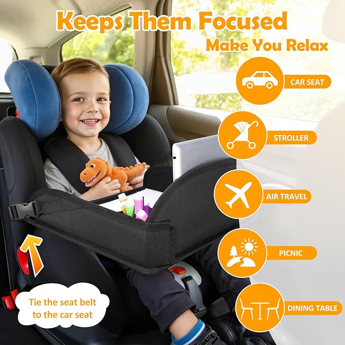 Kids Lap Desk Tray for Road Trip Activities, Portable, 2PCS Black | With 16.7" x 13.4" Smooth Dry Erase Board, Cup holders, Ddjustable Strap & Shoulder Carry Strap - Image 6