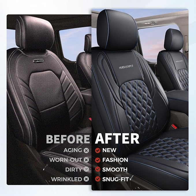 Huidasource 2007-2017 Wrangler JK Seat Covers 4 Door (Fullset/Black&Blue) | Waterproof Leather Custom Seat Cover, Front&Rear Seat Cushion Protector Fit for Jeep Wrangler JK 4-Door Sahara Sport Rubicon - Image 4