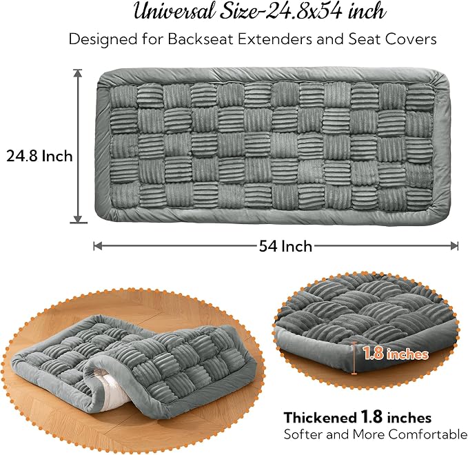 Soulbond Dog Bed for Car Back Seat Backseat Pet Bed Mat, Light Gray | Non-Slip Travel Pet Mat, Fuzzy Plaid Dog Seat Cover, Fit for Backseat Extenders and Trucks SUVs - Image 5