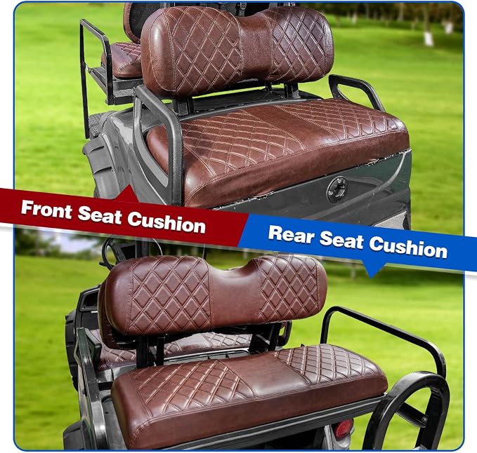 NOKINS Golf Cart Seat Covers 4 Piece Fits Yamaha Drive G29 /Drive2 | Front and Rear Seat Vinyl Covers, Golf Cart Accessories, No Staples(Brown Brown 8438) - Image 4