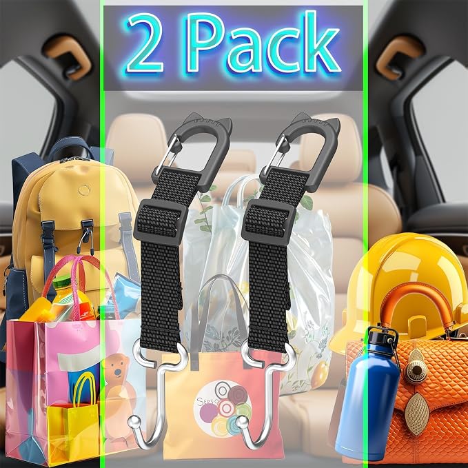 Purse Hook for Car, Adjustable Headrest Hooks, 2 Pack | 100 LBS Heavy Duty, Metal Construction, Includes Carabiner, Easy Install - Image 7