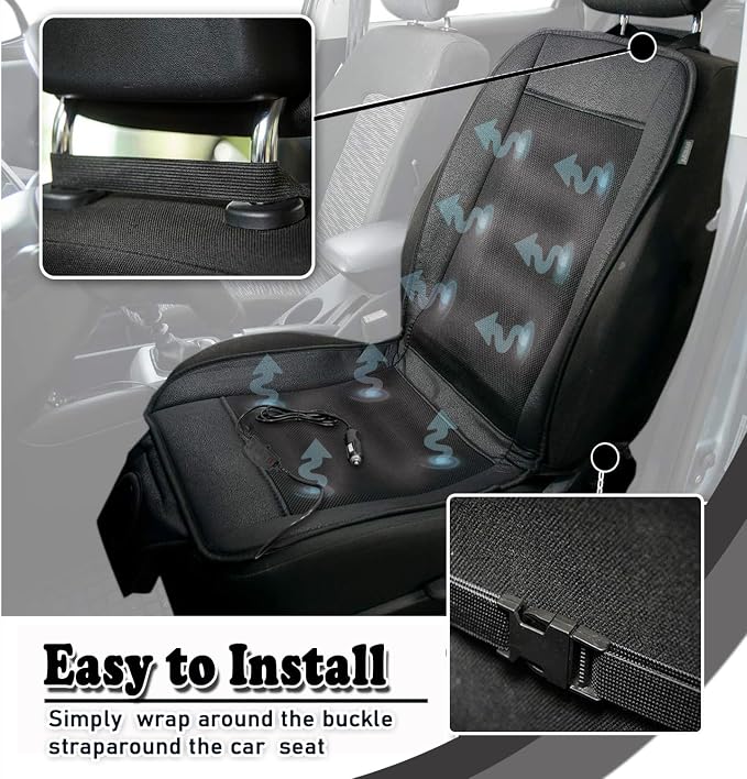 ZONETECH Cooling Car Seat Cushion - Black Automotive Adjustable Temperature Comfortable Cooling Car Seat Cover (1 Pack) - Image 5