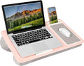 LAPGEAR Home Office Lap Desk – Pink, Fits 15.6” Laptops | Built-In Mouse Pad & Phone Slot, Integrated Device Ledge, Dual-Bolster Microbead Cushion, Carry Handle by LapGear