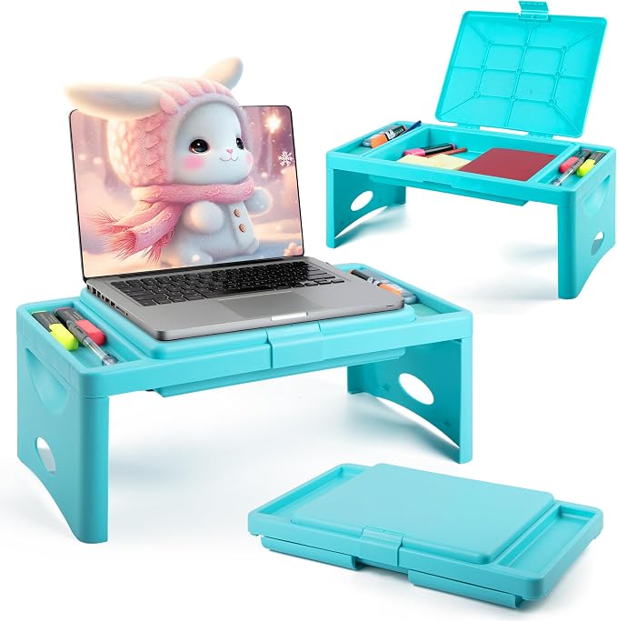 Loddie Doddie Foldable Lap Desk for Adults, Bed Tray, Teal Blue, 9.75"x12" | Portable Desk, Car Seat Tray for Road Trips, Storage Pocket, Lap Desk Kids, Folding Desk Bed Table - Image 2