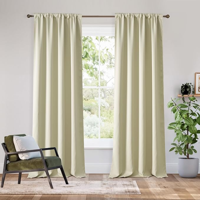 RYB HOME Bedroom Blackout Curtains 84 inches Long, 100% Blackout | Thermal Insulated, Noise Reducing, Curtains for Living Room Nursury, For Sleep, W42 x L84, Biscotti Beige by RYBHOME