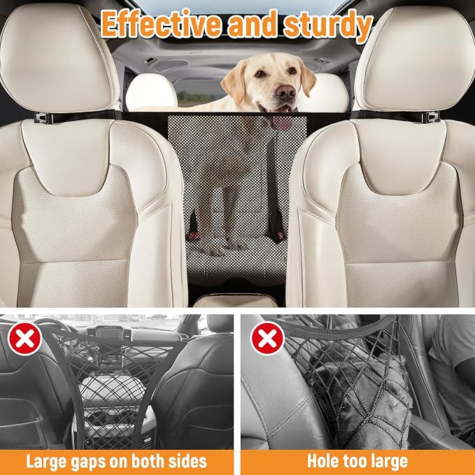Dog Car Barrier,Car Divider Net for Dogs,Pet Barrier with Organizer | Seatback Protector,Large Barrier Area,Easy to Install, Scratch-Resistant,Keep Dogs in Back Seat,Suitable for Car,SUV,Truck - Image 3
