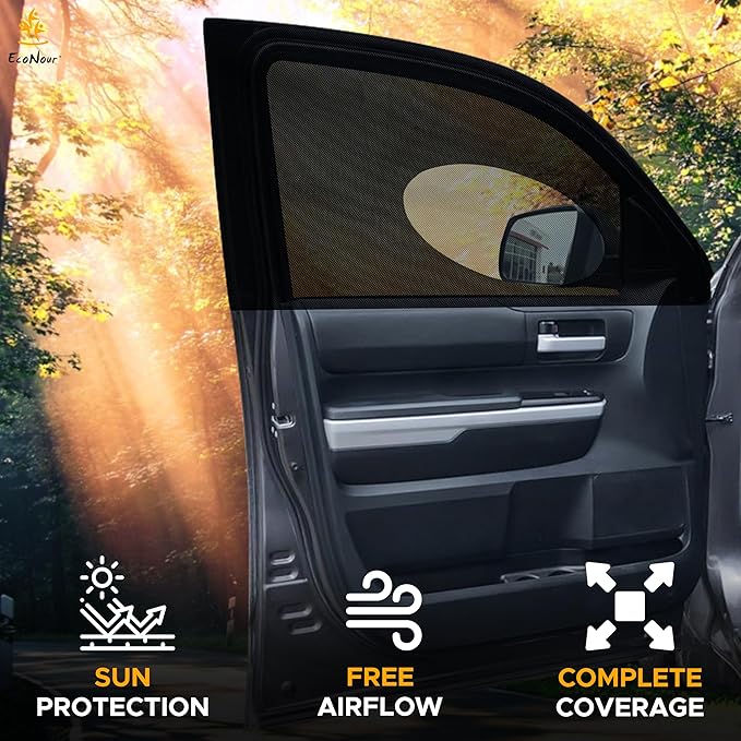 EcoNour Car Front Side Window Sun Shades Compatible for Toyota Tundra | 2 Pack Breathable Super Stretchy Mesh Sun Shade | Heat Block UV Protection Car Window Screen Covers | Mosquito Net Curtains - Image 2