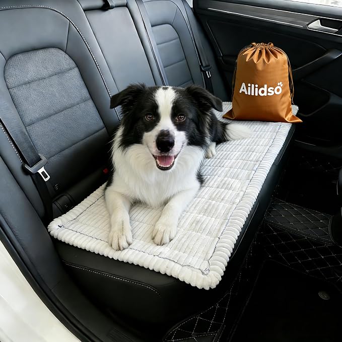 Soft Plush Dog Car Seat Cover & Sofa Protector, Non-Slip Mat (23.6''×82'') | Soft plush travel seat protector for backseat or sofa. Non-slip bottom, machine washable, includes storage bag (White) by Ailidso