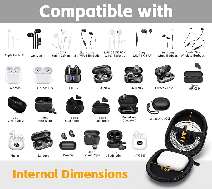 Ginsco 2026 Hard Shell Earbuds Case for Wired/Wireless Earphone, Portable Travel Tech Cable Cord Organizer, Backpack-Style Storage Pouch with Carabiner for Apple EarPods - Image 2