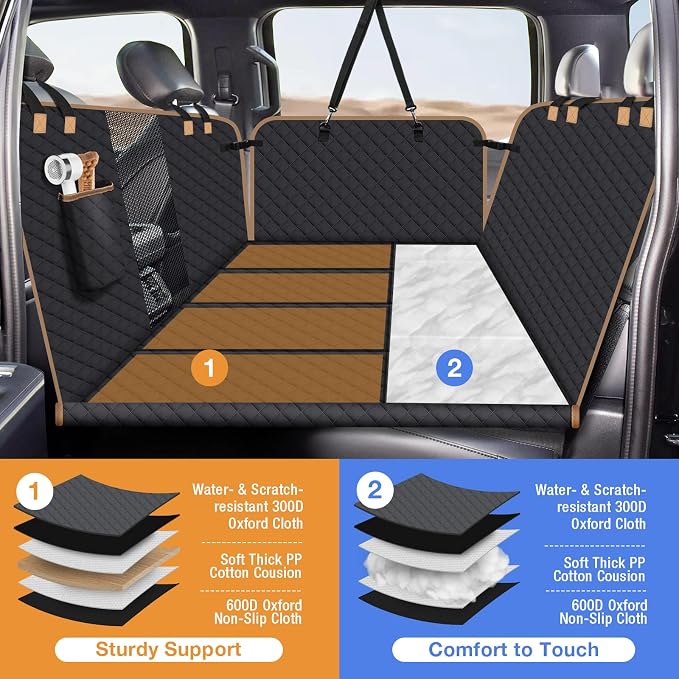 Dog Car Seat Cover for Back Seat, Dog Car Bed Cover with Strong Hard Bottom, Back Seat Extender Hammock for Cars SUV Truck,4 Panels Black Large Size - Image 2