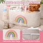 Aliceset Large Baby Diaper Caddy for Girl Boy Rope Nursery Storage Bin Basket Portable Holder Tote Bag for Changing Table Car Travel Baby Shower Gifts Newborn Essentials Registry Must Have(Rainbow) - Image 2