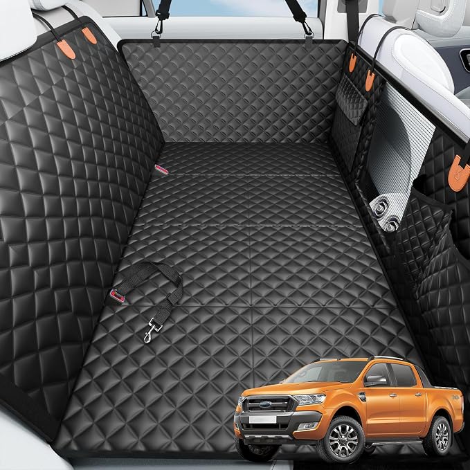Dog Car Seat Cover for Back Seat,Hard Bottom Dog Seat Cover for Truck | Hold 400lbs,Waterproof,Anti-Scratching,Safety Non-Slip,600D Oxford,Mesh Window,Storage Pocket by HikeSeptPals